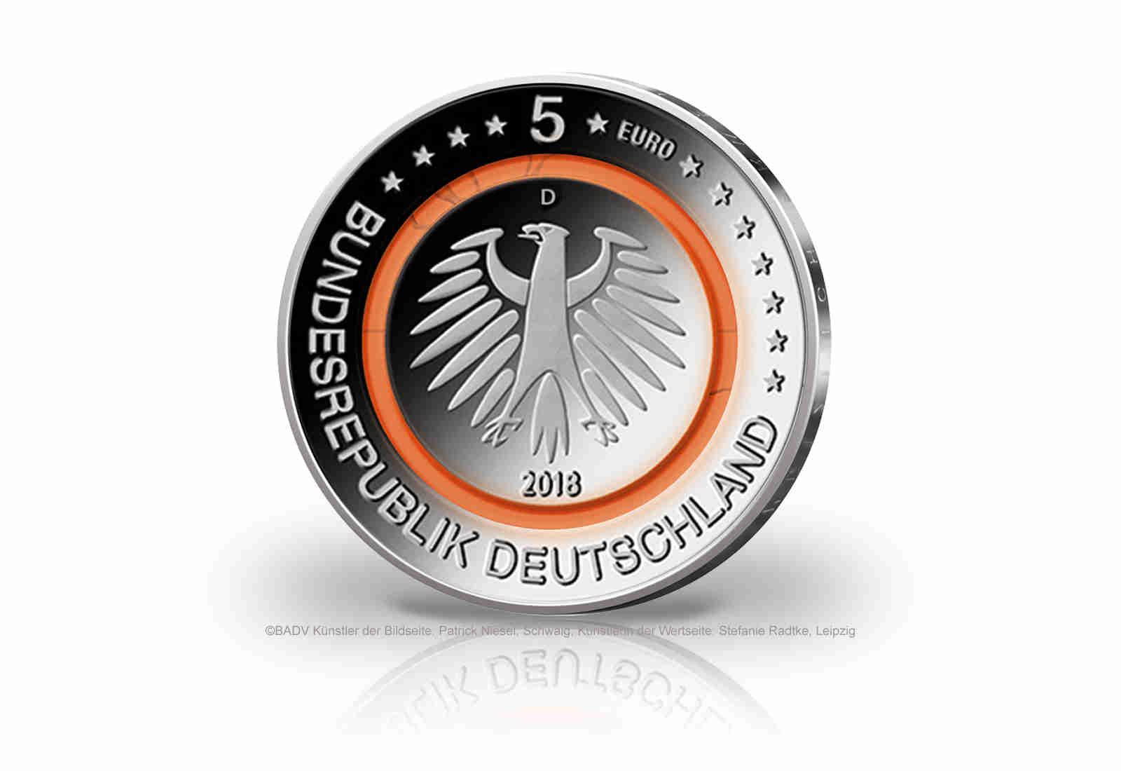 5 Euro 2018 Deutschland Subtropische Zone mit orangem Polymerring st  Prägestätte D
