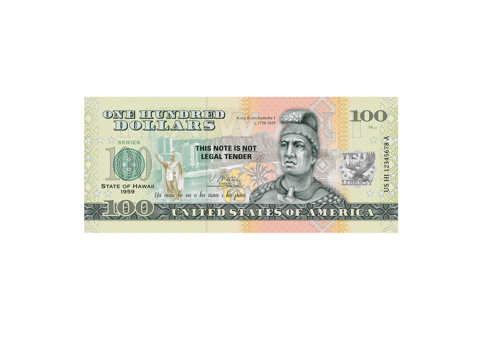Banknote USA 100 Dollars King Kamehameha I c. 1758-1819