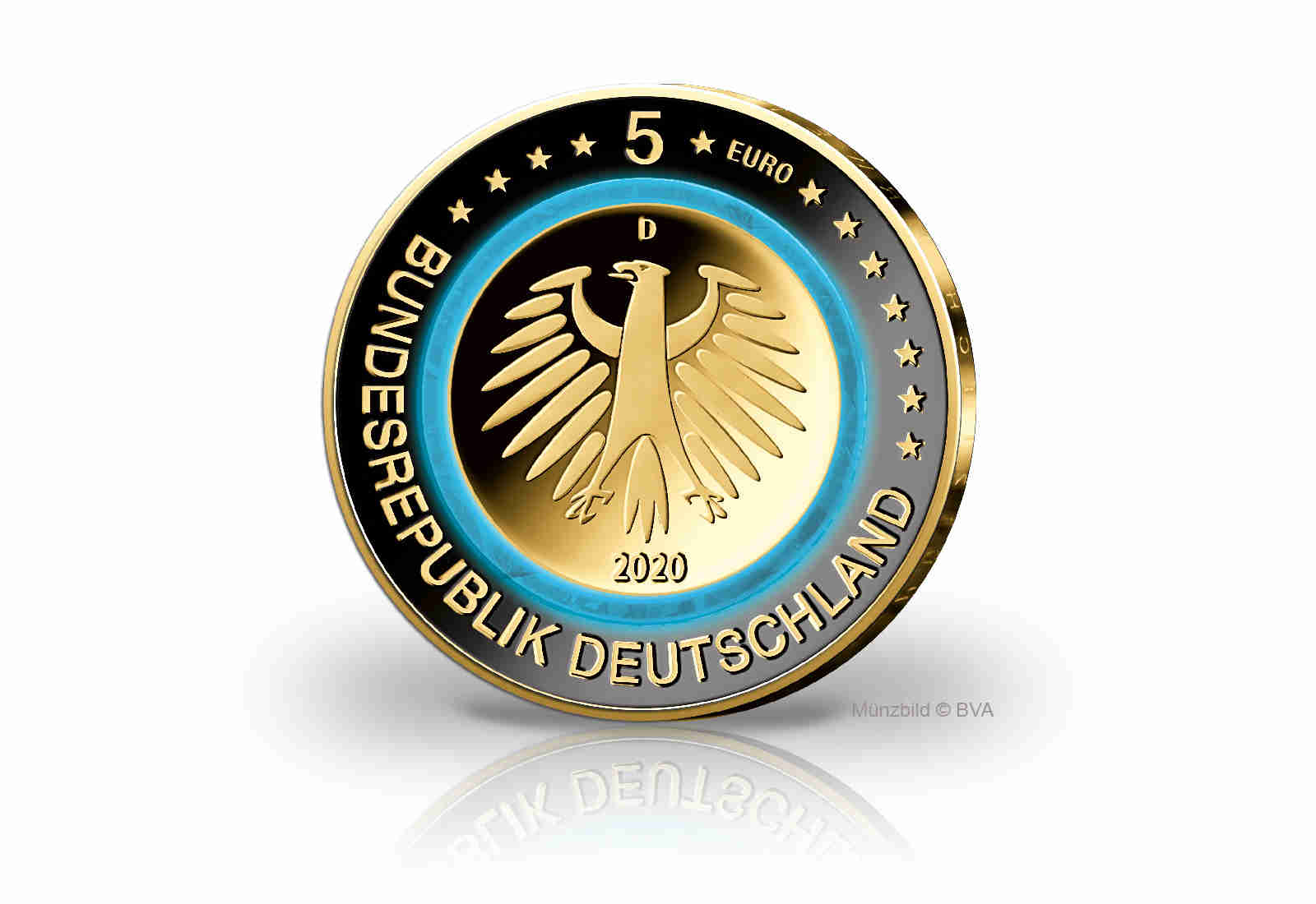 5 Euro 2020 Deutschland Subpolare Zone mit Ruthenium und 24 Karat Goldauflage
