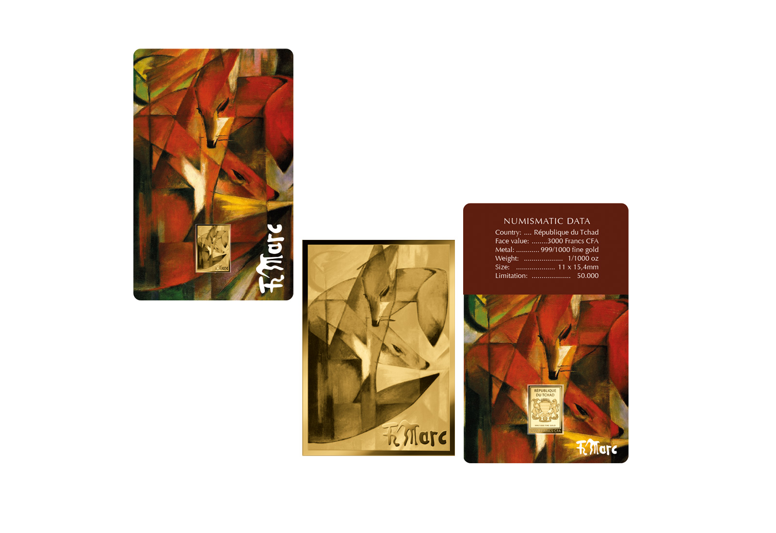 Goldmünze Motiv Die Füchse Coincard Feinheit 999/1000 Gold Geschenk