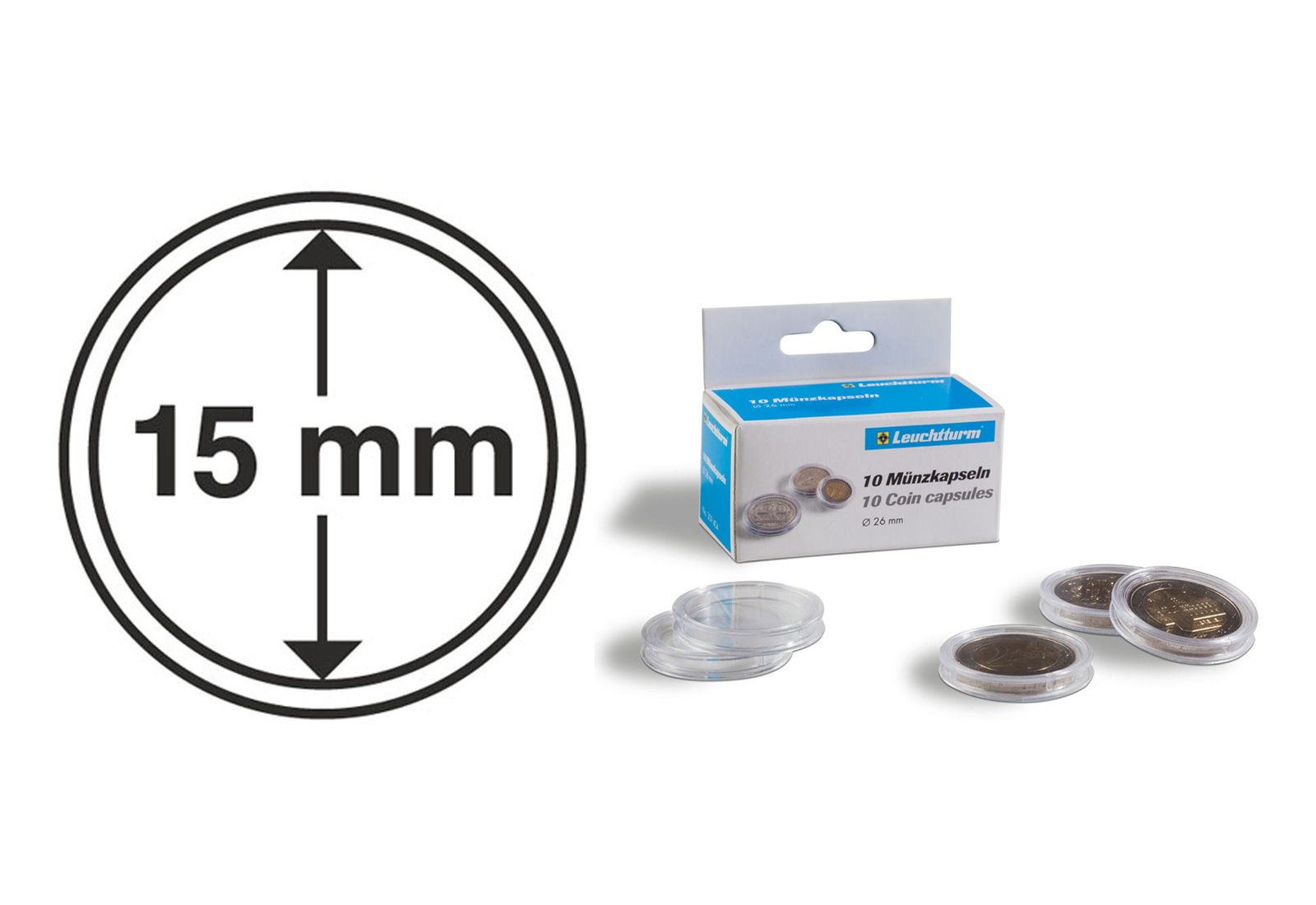 [15 mm] Leuchtturm Münzkapseln im 10er Pack