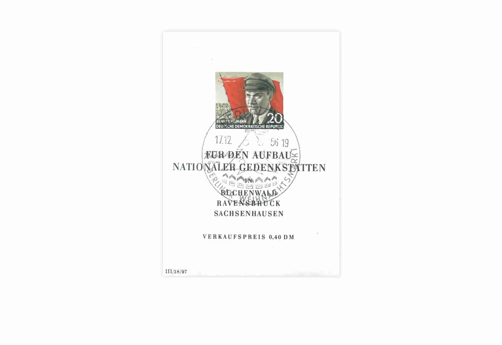 DDR Block 14 gestempelt 70. Geburtstag Thälmanns 1956