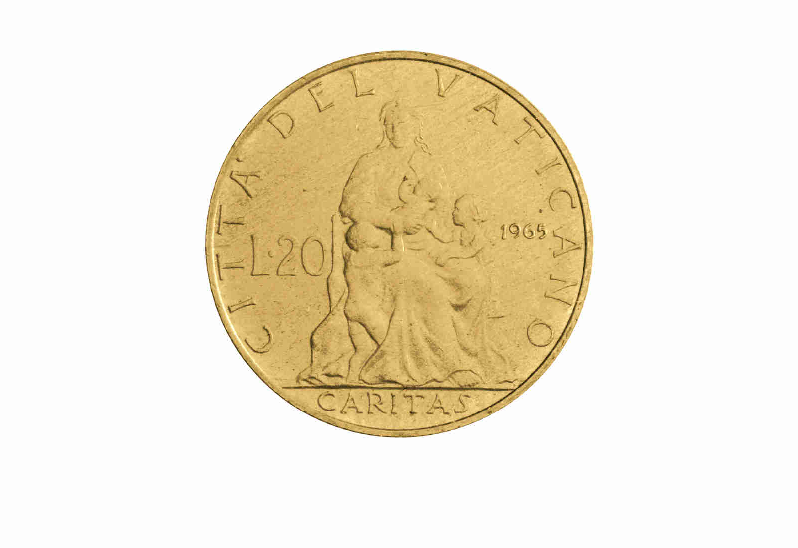 20 Lire 1965 Vatikan Papst Paul VI. Caritas flankiert von Kindern