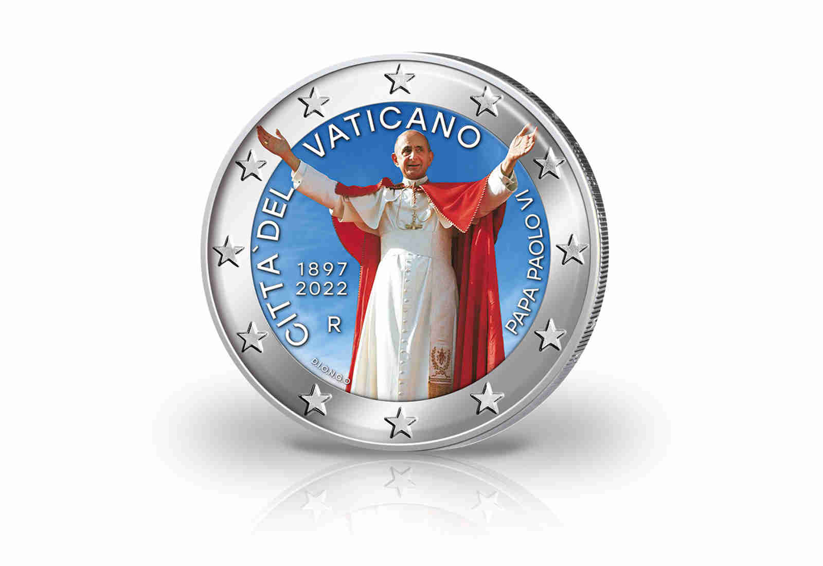 2 Euro 2022 Vatikan 125. Geburtstag Papst Paul VI. mit Farbmotiv