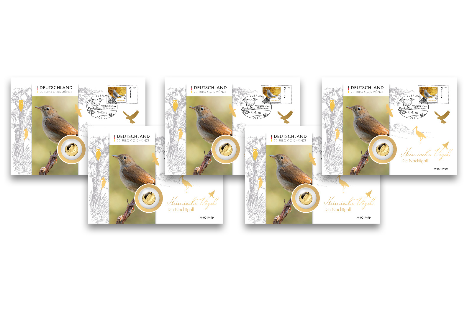 Kuverts für Nachtigall 20 Euro Gold Numisbrief im 5er Set