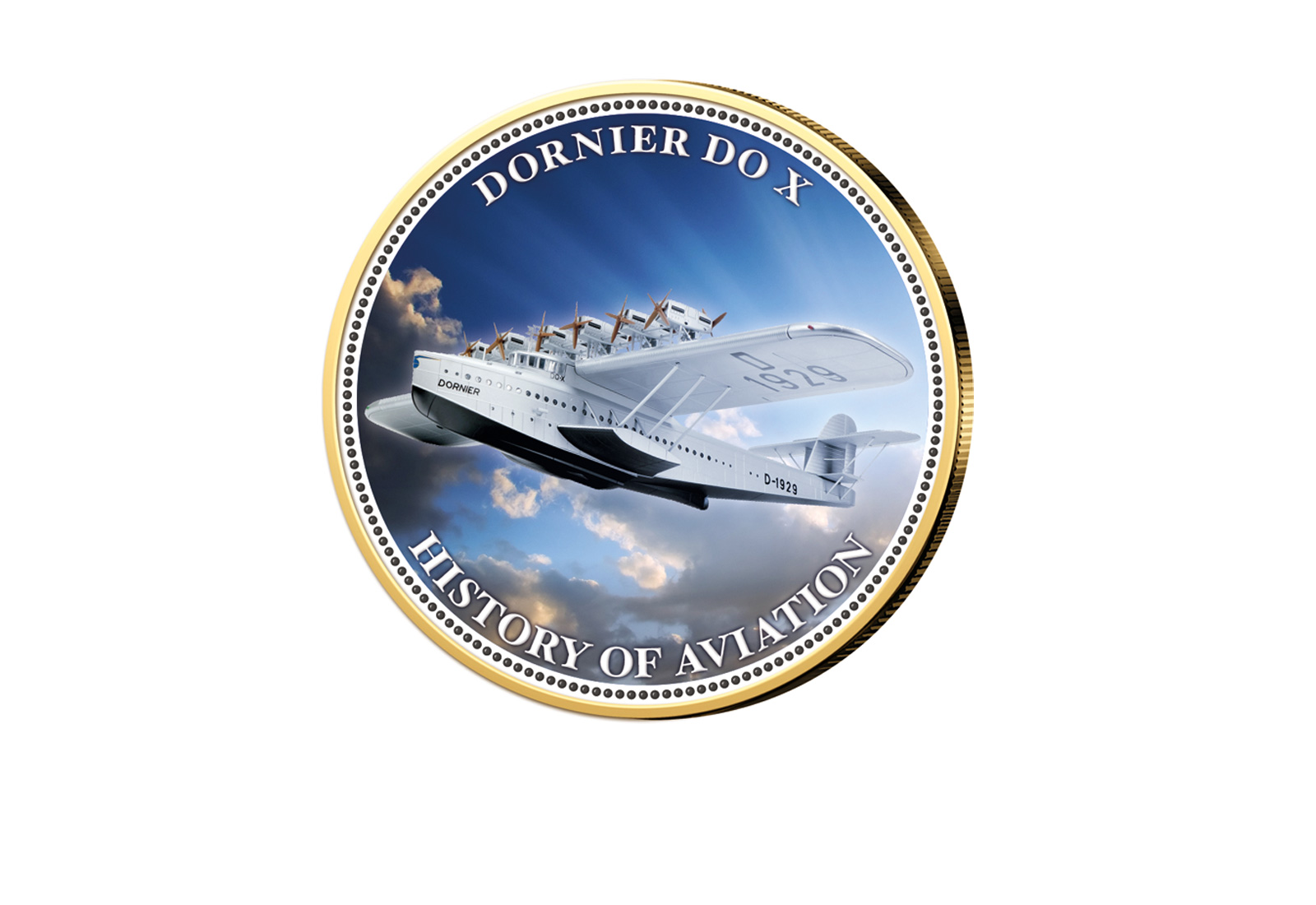 2 Euro vergoldet mit Farbmotiv Dornier Do X