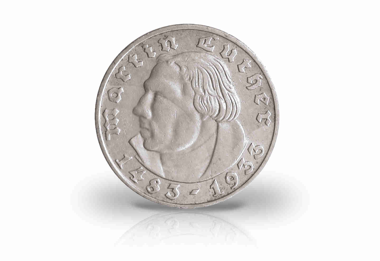 2 Reichsmark 1933 Drittes Reich Martin Luther Prägestätte F Jaeger-Nr. 352