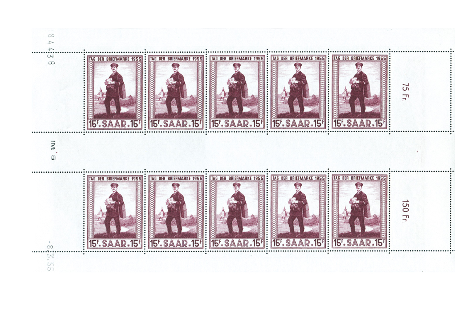 Saar Mi.Nr. 361 ** Klbg. " Tag der Briefmarke 1955 "