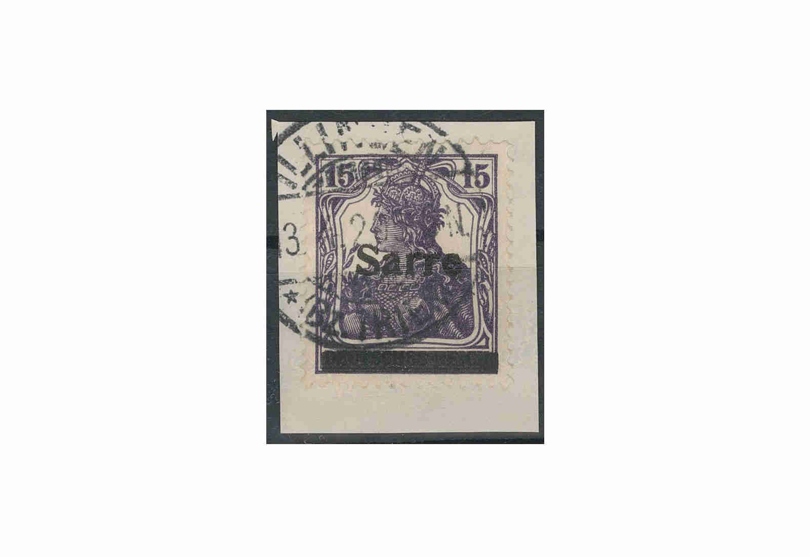 Briefmarken Deutsches Reich Germania Sarre Pflaumenblau 1920 Michel-Nr. 7 c I gestempelt geprüft