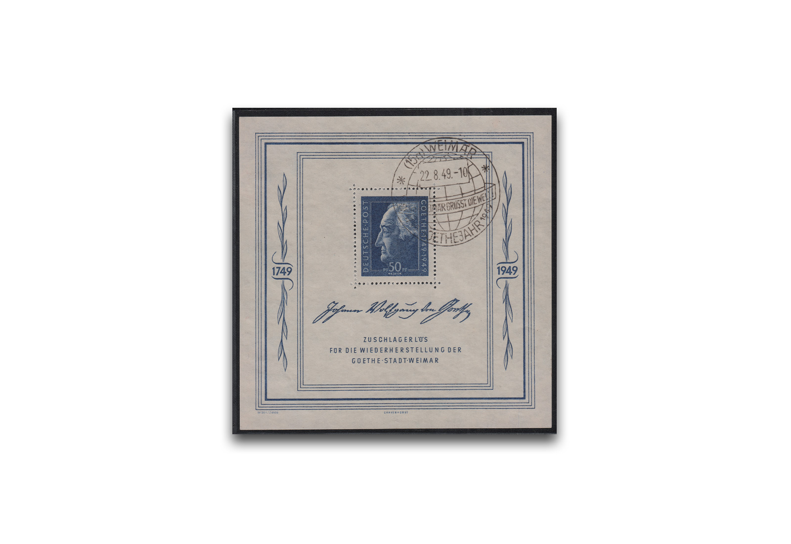 SBZ Block 6 gestempelt mit Sonderstempel Goethejahr 1949