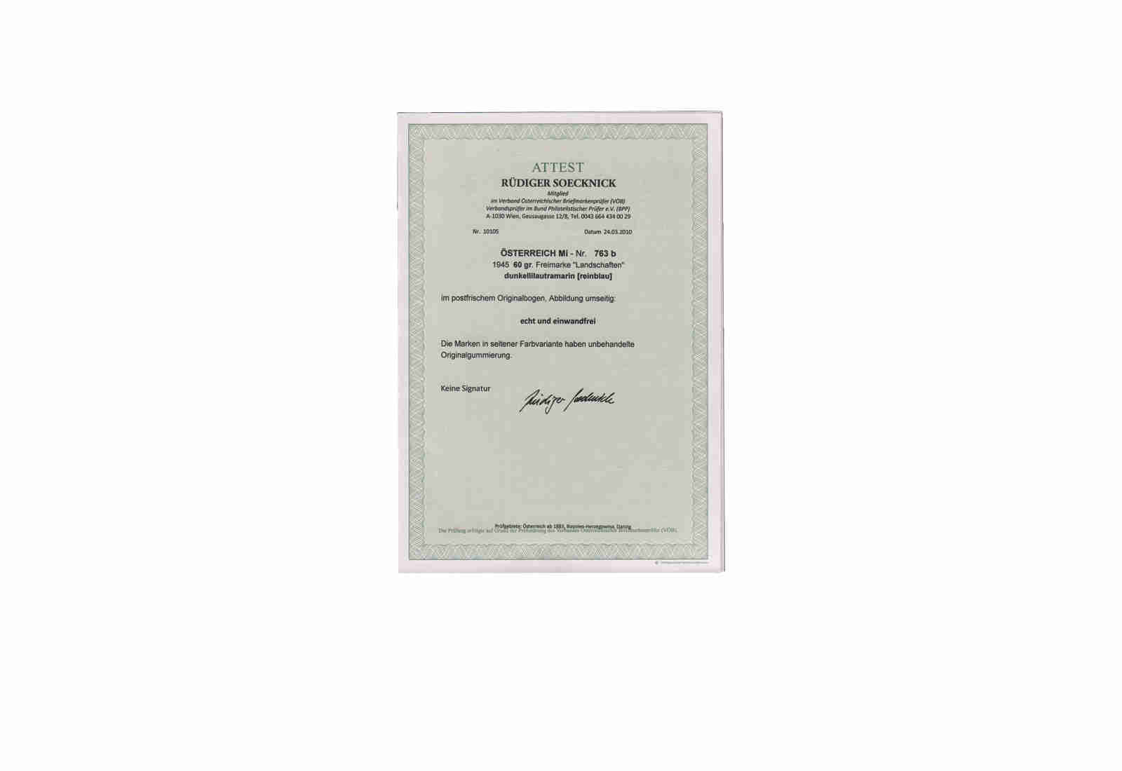 Österreich Mi.Nr. 763 b ** Landschaften 1947 Farbe Dunkellilaultramarin
