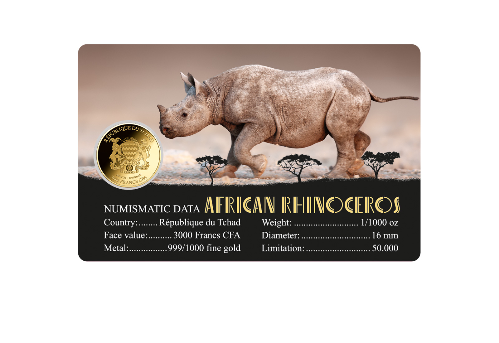 Goldmünze Motiv Nashorn Coincard Feinheit 999/1000 Gold Geschenk
