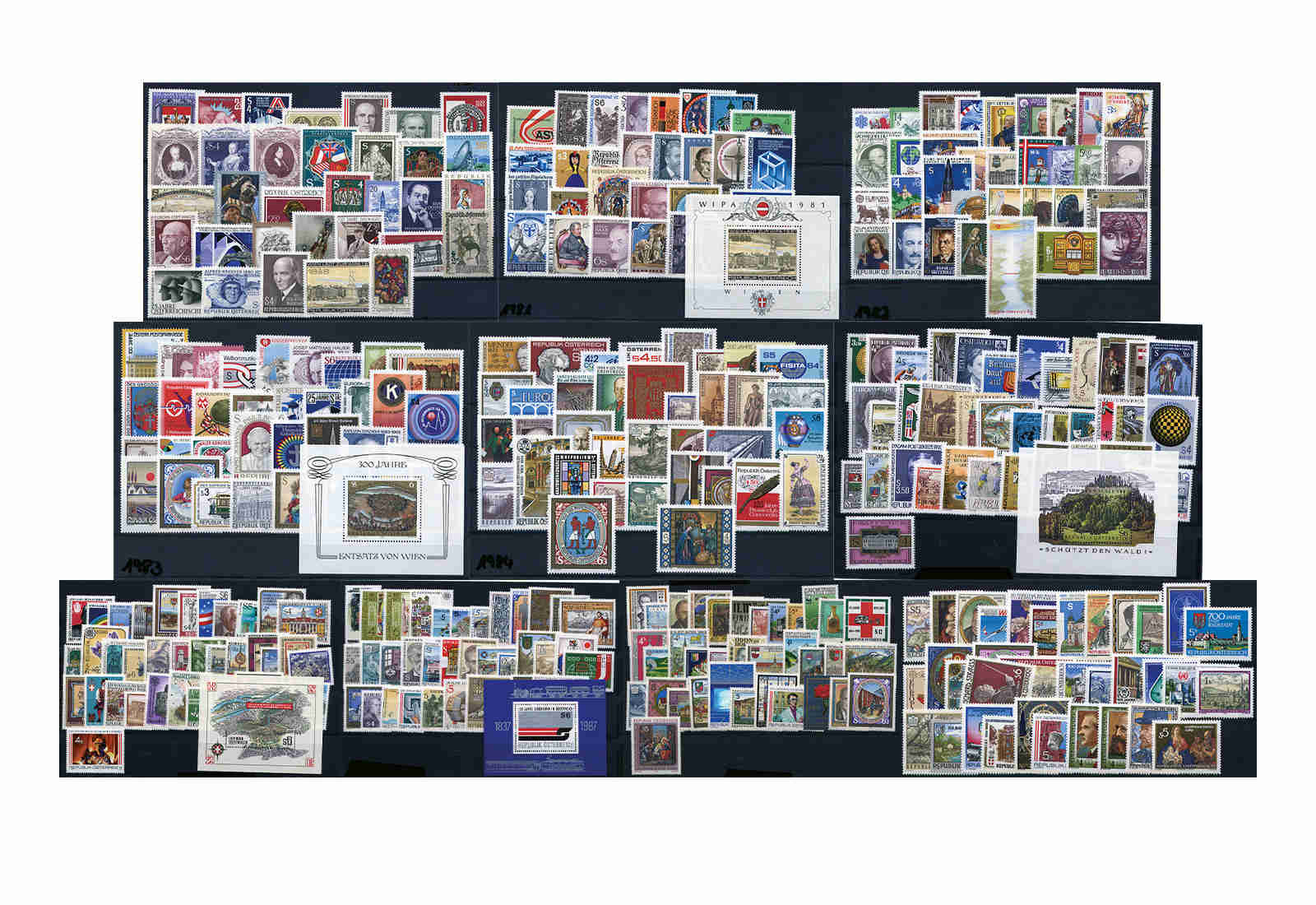 Österreich Jahrgänge 1980 bis 1989 Sparpaket komplett Michel Nr. 1631 bis 1977 gestempelt