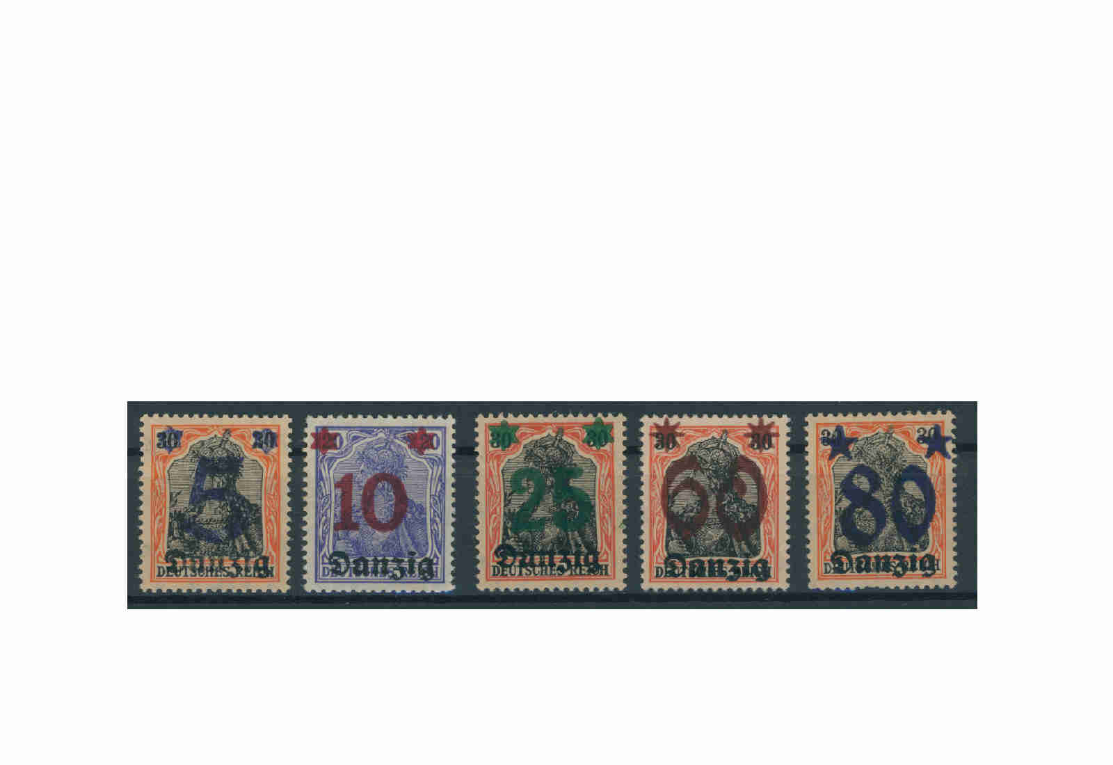 Briefmarken Deutsches Reich Einzelausgaben Danzig 1920-1939 Michel-Nr. 16-20 gestempelt