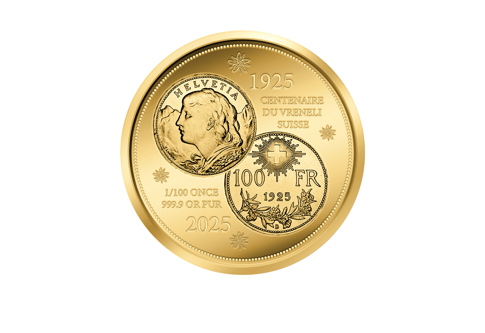 Goldmünze Motiv "100 Jahre Goldvreneli" 999,9/1000 Gold