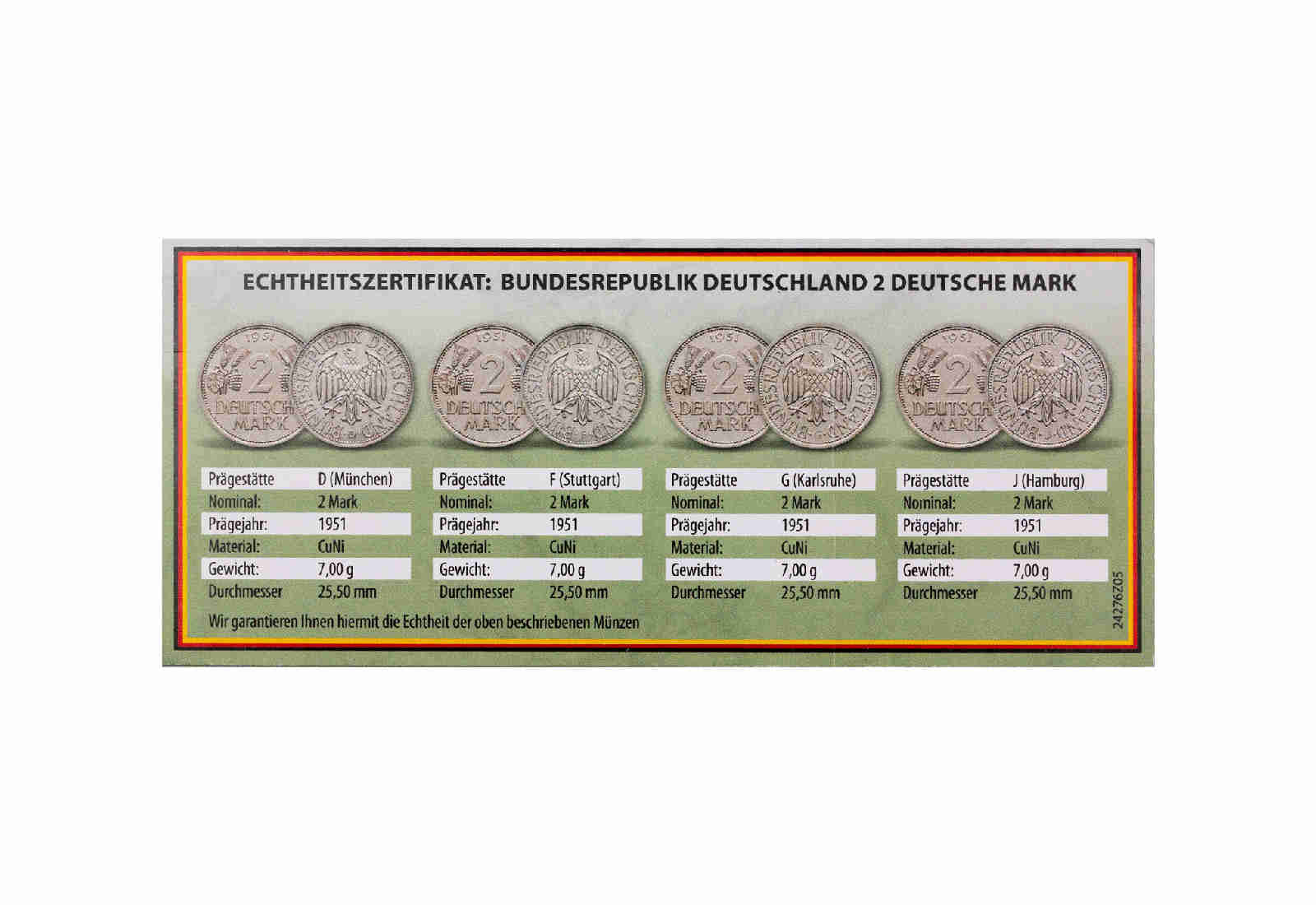 2 DM 1951 BRD Ähren Prägestätte D-J