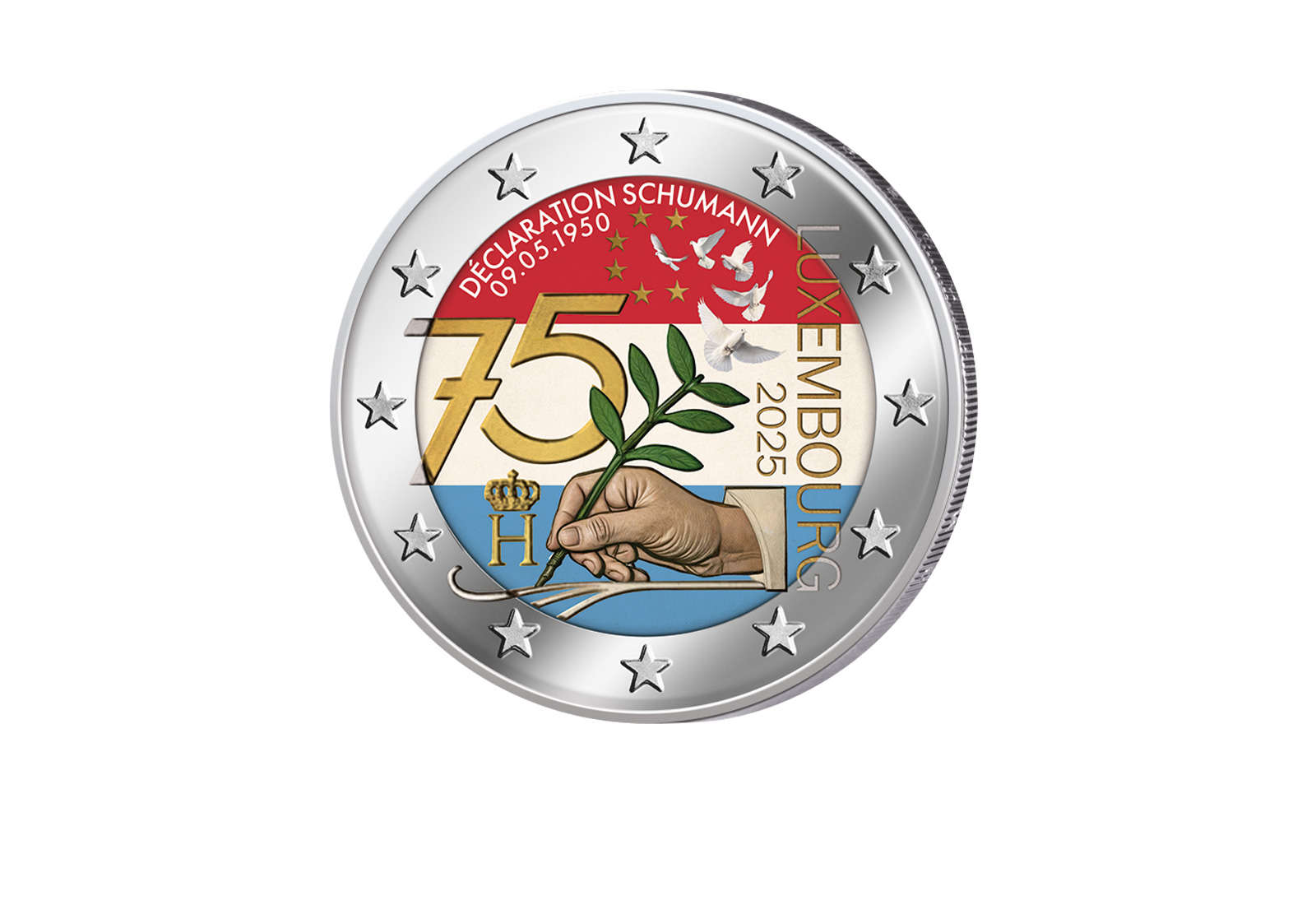 2 Euro 2025 Luxemburg 75 Jahre Schuman-Erklärung mit Farbapplikation