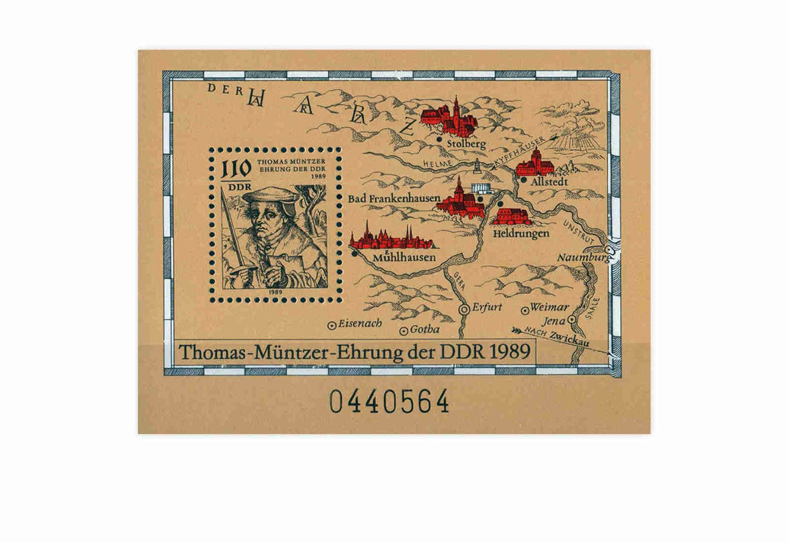 DDR Block 97 500. Geburtstag Thomas Müntzer 1989 **