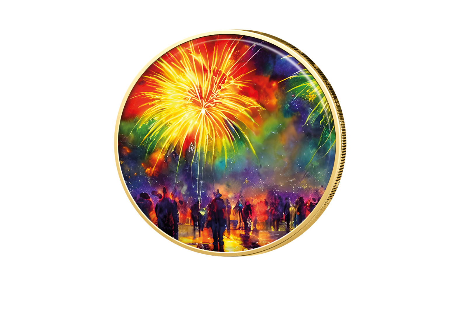 2 Euro vergoldet mit Farbmotiv Happy New Year