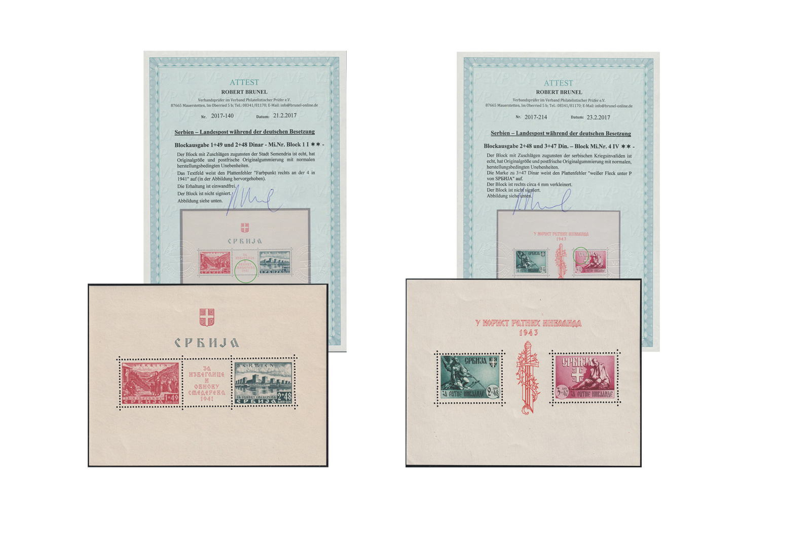 Deutsche Besetzung II. Weltkrieg 1941/43 Dt. Reich/Serbien Block 1 I, 2 I, 3 I-III, 4 I-IV **