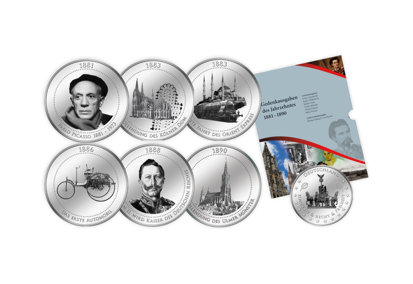 6 Gedenkausgaben 1881-1890 im Blister