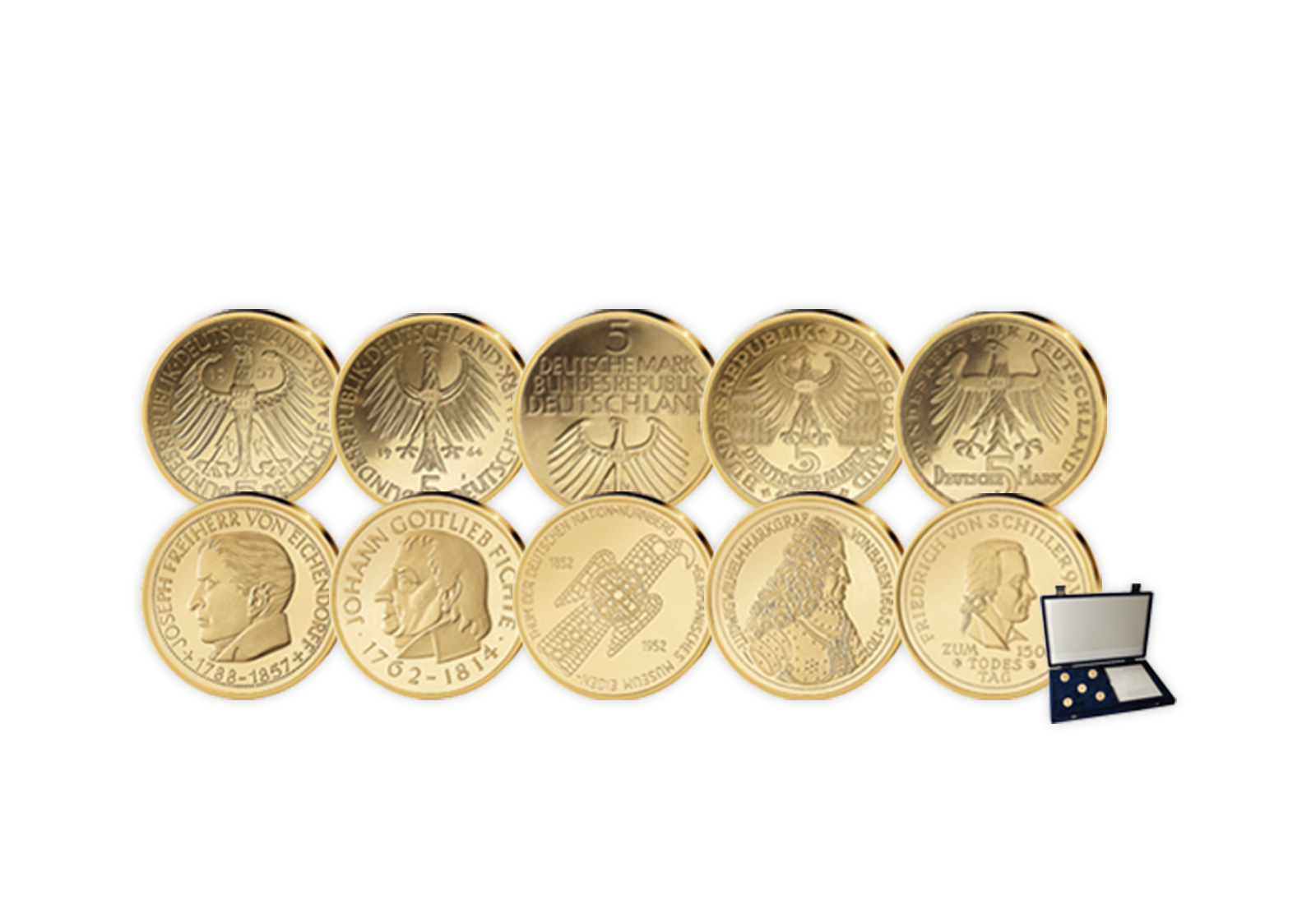 Die Ersten Fünf Neuprägungen in Gold mit Etui