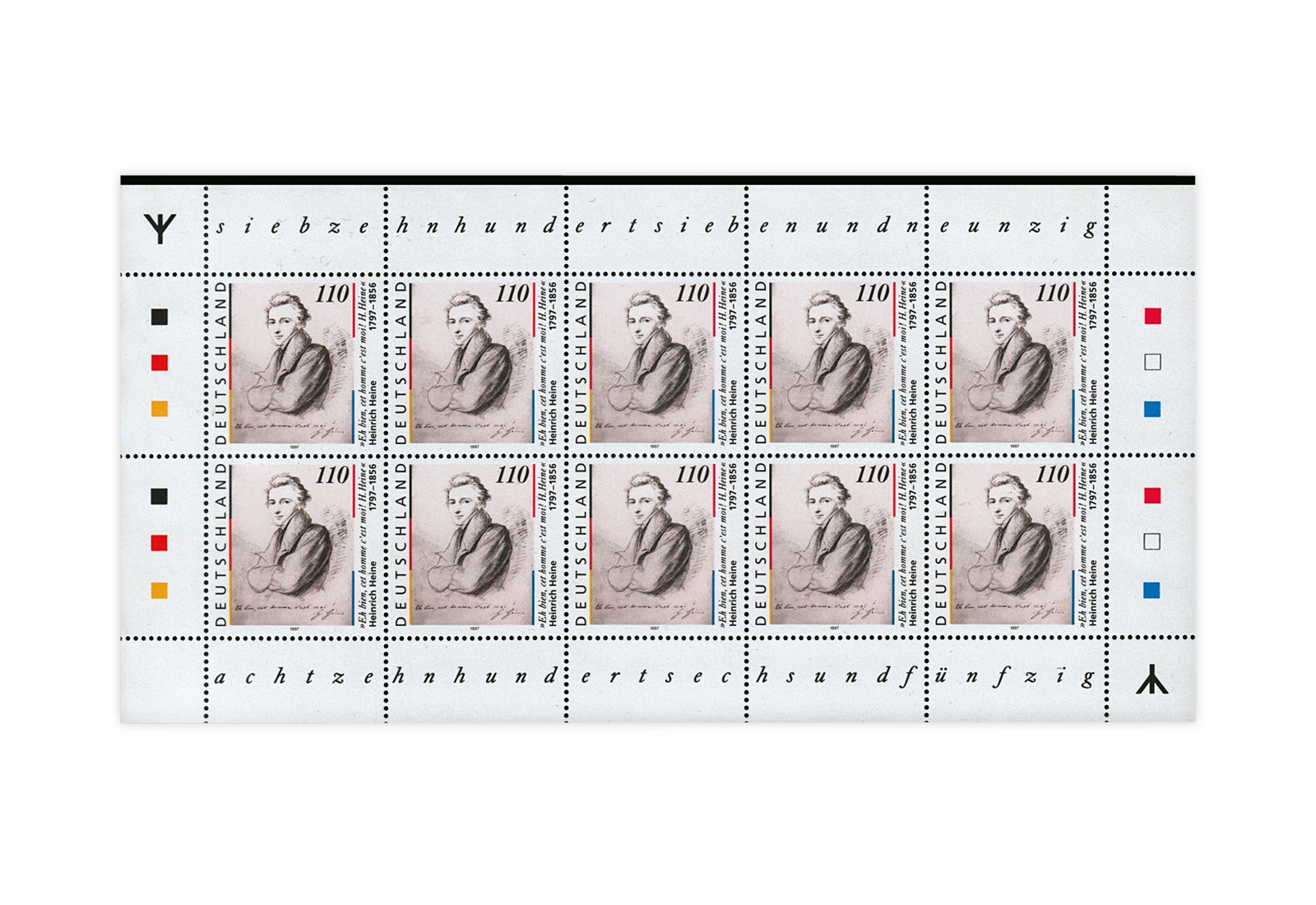 Briefmarken Kleinbogen BRD Heinrich Heine 1997 1.Auflage mit Runen Mi. Nr. 1962 I postfrisch 