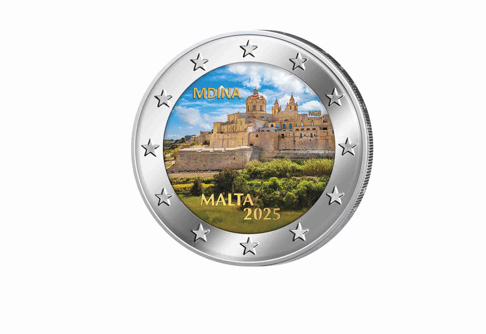 2 Euro 2025 Malta Mdina mit Farbapplikation