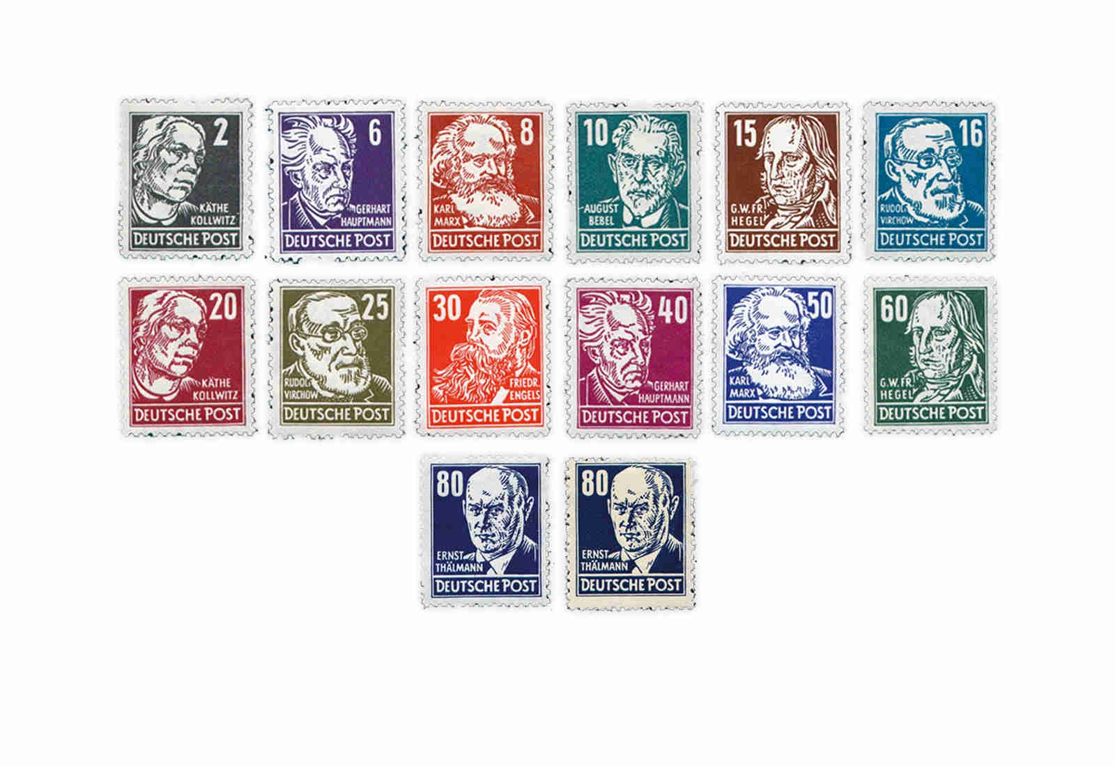 Briefmarken DDR Persönlichkeiten aus Politik, Kunst und Wissenschaft 1952 Michel-Nr. 327-341 postfrisch