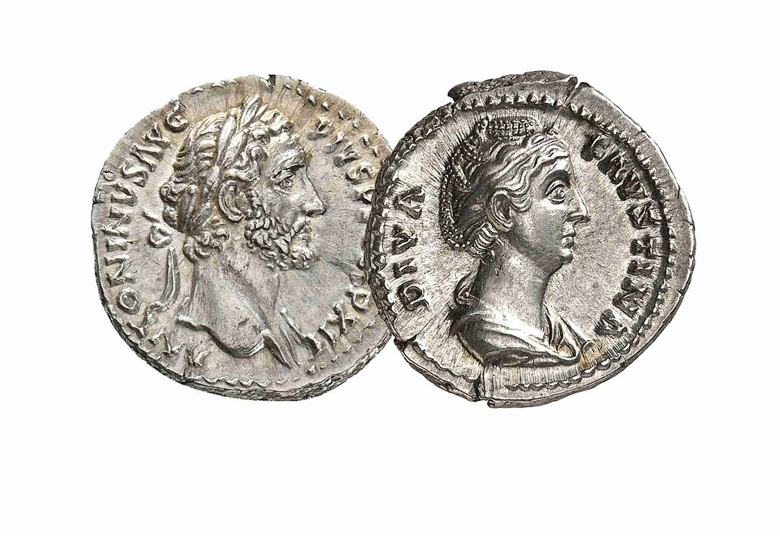 2er Set Silberdenar 138-161 n.Chr Antoninus Pius Faustina Maior im Etui mit Zertifikat