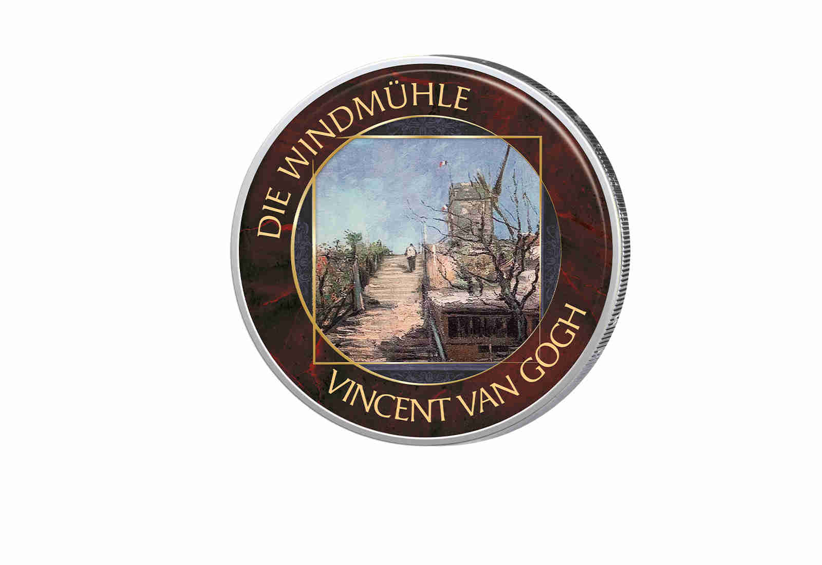 2 Euro mit Farbapplikation Die Windmühle Van Gogh