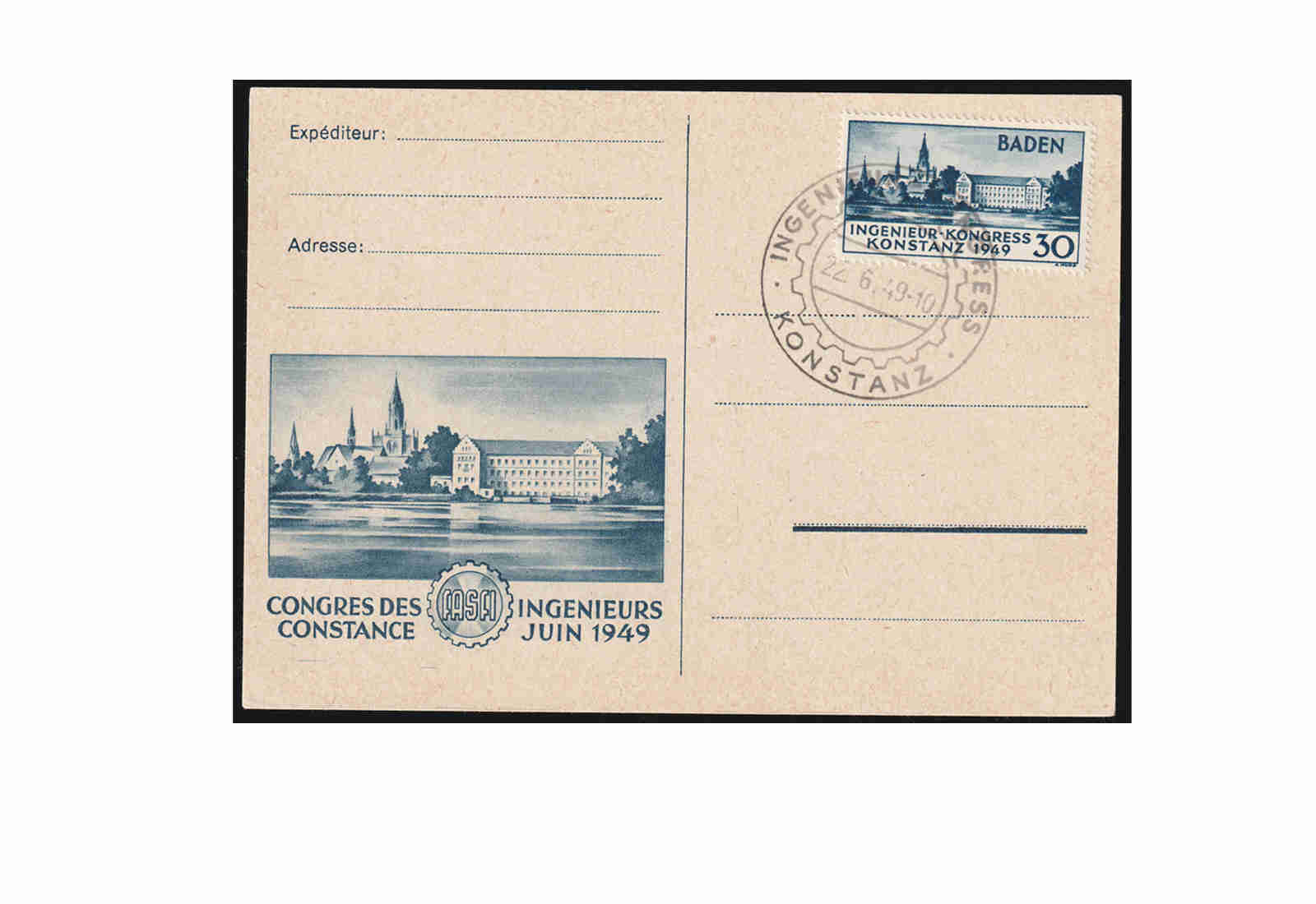 Briefmarke Baden Mi-Nr. 46 I gest. auf offizieller Ersttagskarte