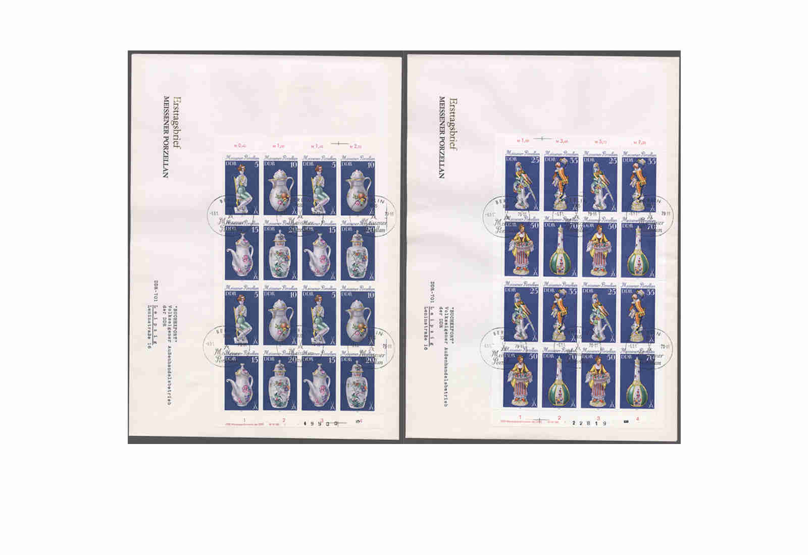 Briefmarken DDR MiNr.: 2464-2471 I auf FDC komplette Bogen auf 2 FDC