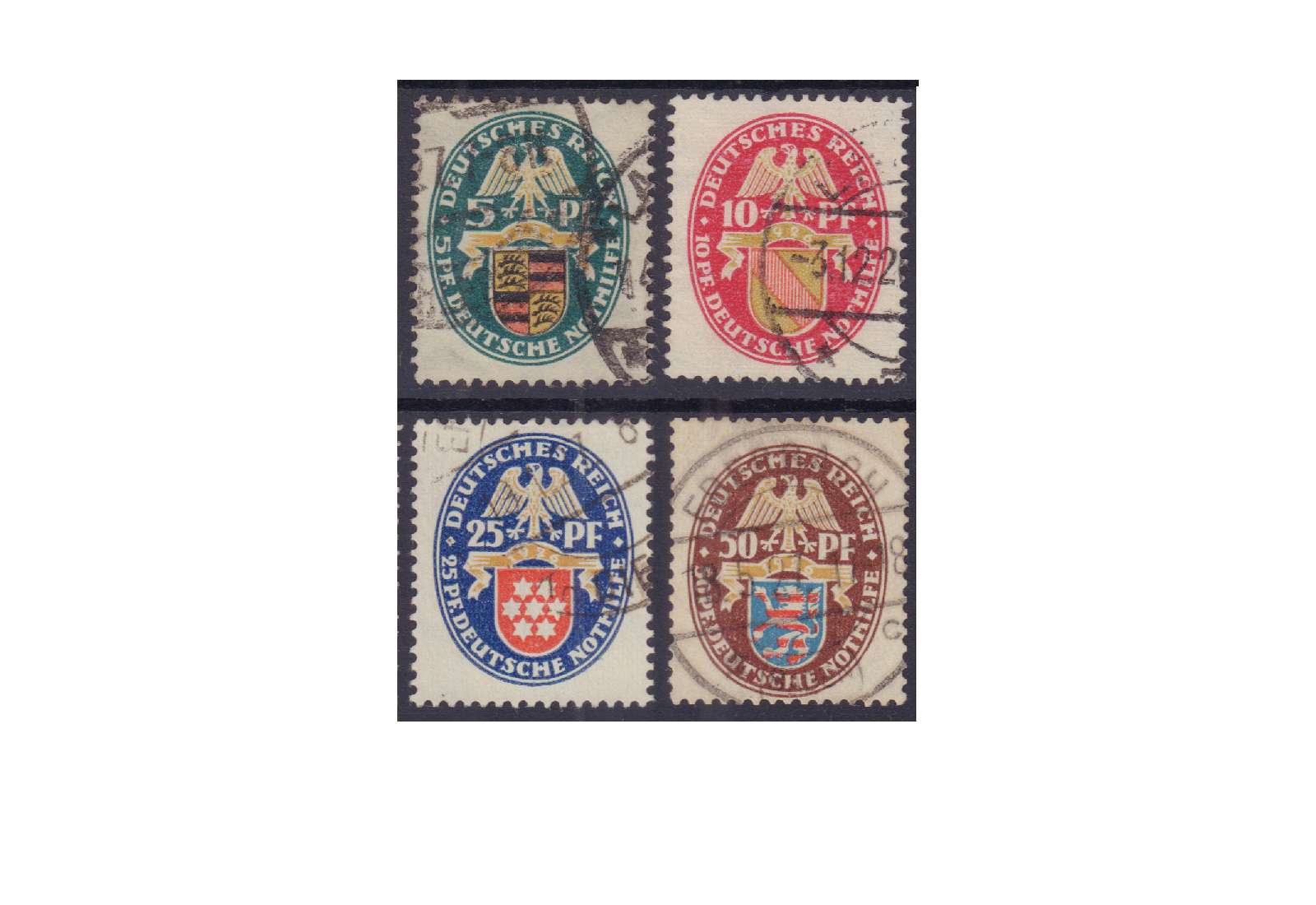 Briefmarken Deutsches Reich Nothilfe: Landeswappen (II) 1926 Michel-Nr. 398/401 gestempelt