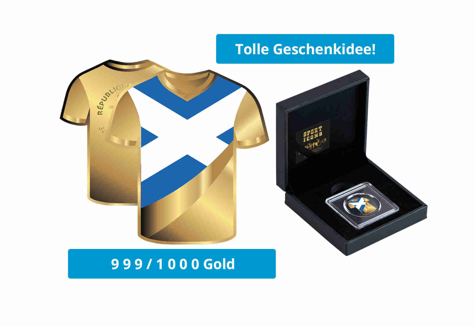 Goldmünze Motiv "Trikot Schottland" im Geschenketui