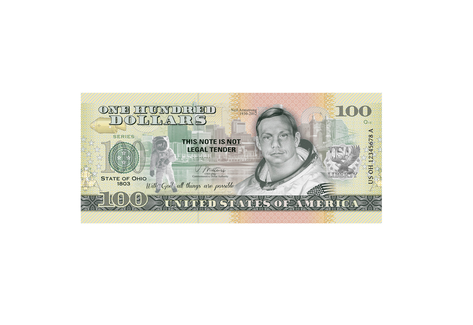 Banknote USA 100 Dollars Neil Armstrong 1930-2012