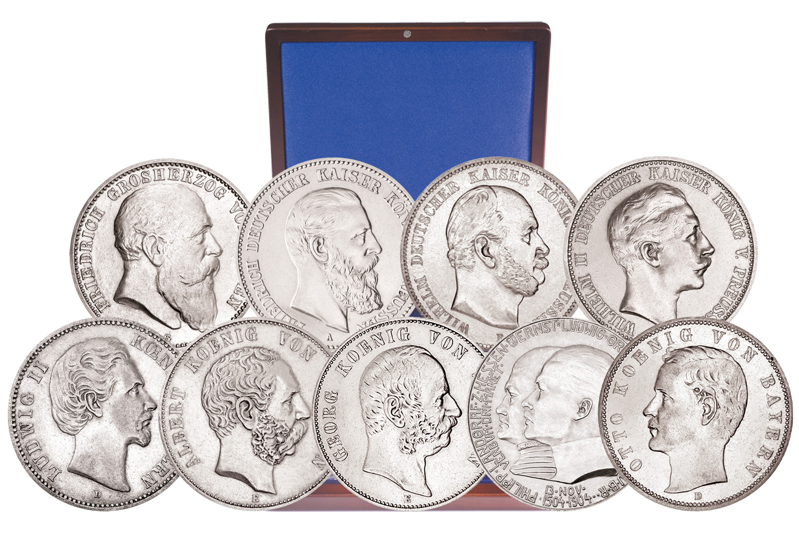 9er Sparset Silber 2 Mark Herrscher des Kaiserreichs