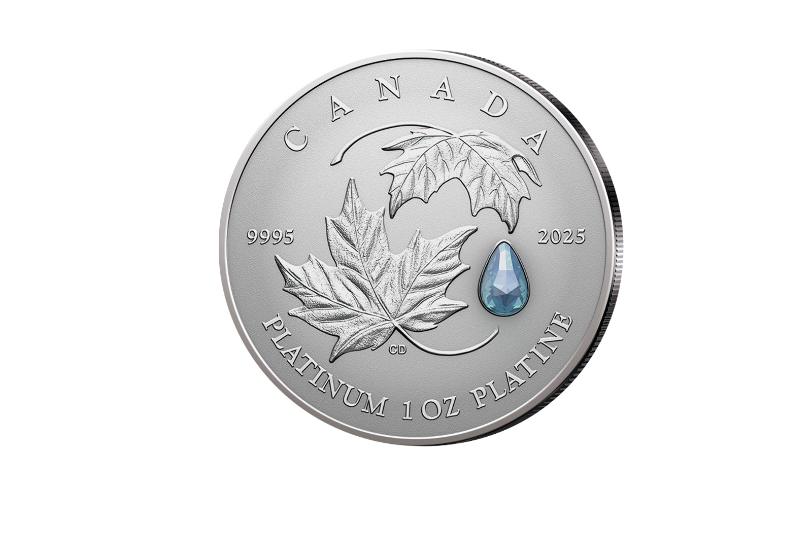 Maple Leaf Forever 2025 1 oz Platin Kanada mit echtem Aquamarin-Edelstein PP