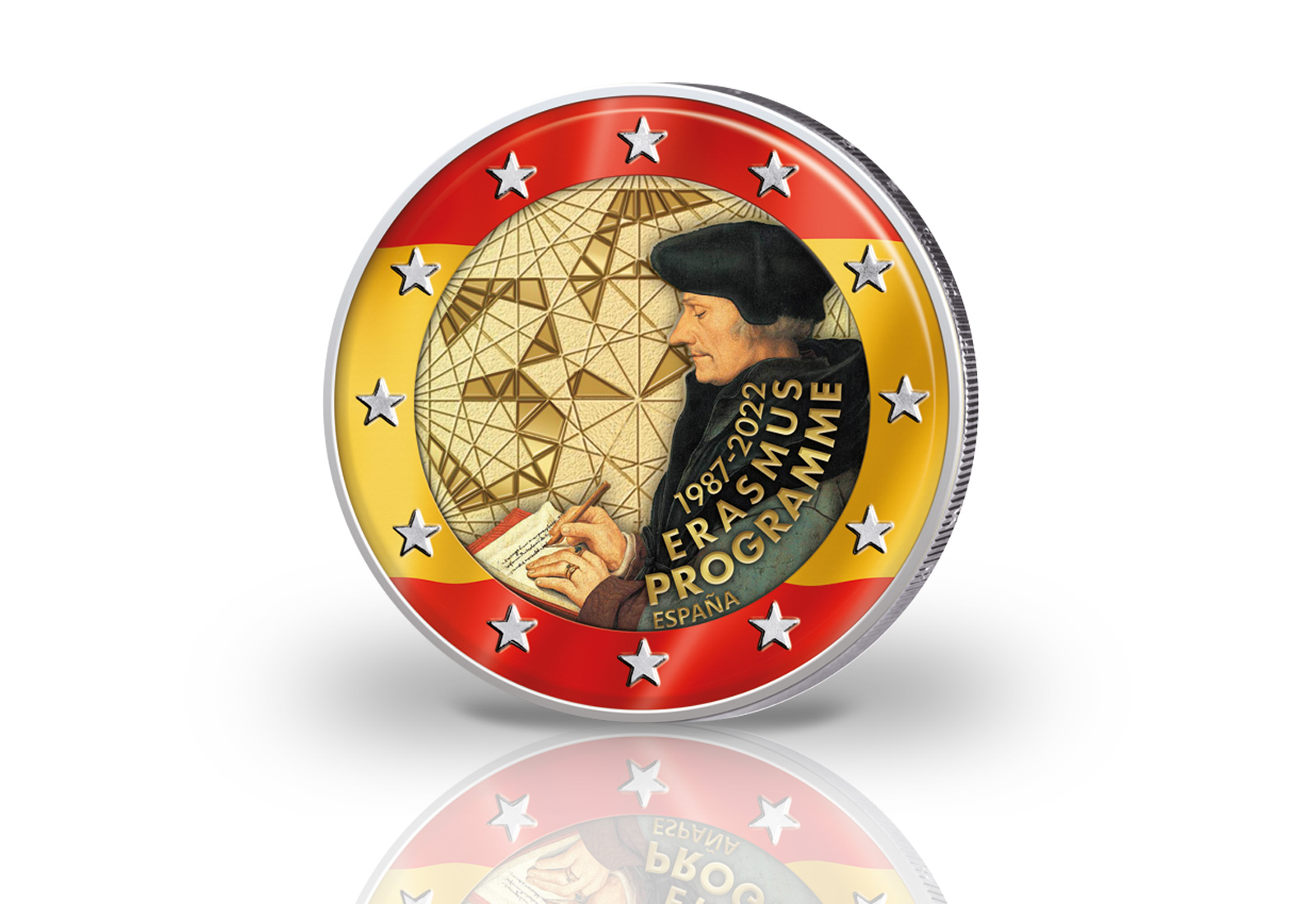 2 Euro 2022 Spanien 35 jähriges Bestehen des Erasmus Programms mit Farbapplikation