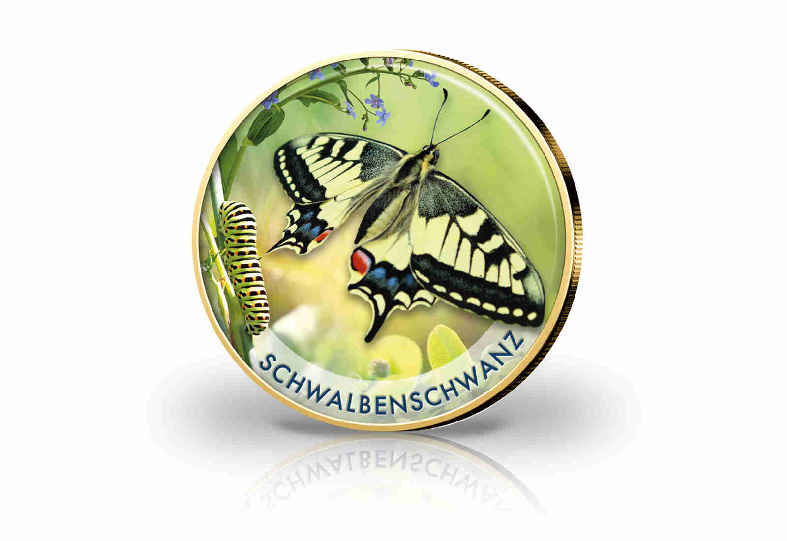 2 Euro vergoldet Schwalbenschwanz mit Farbmotiv