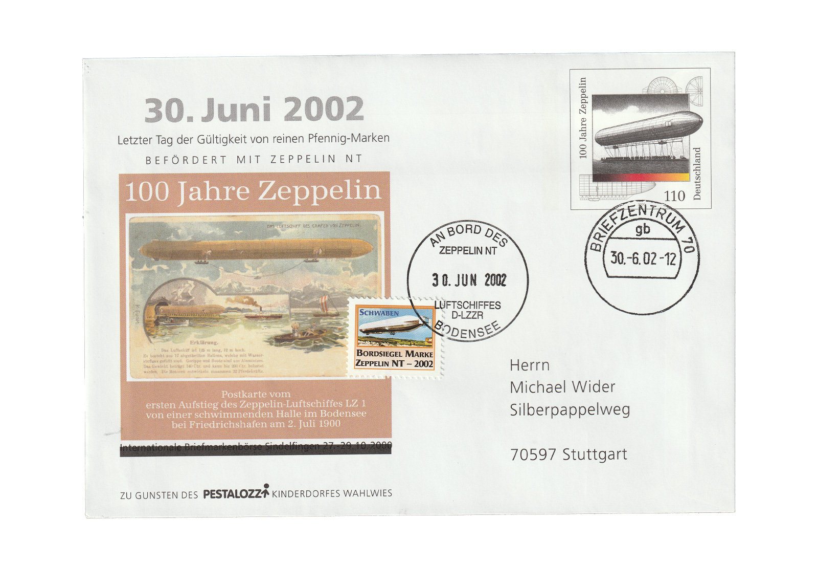 Zeppelin Beleg 2002 Umstellung DM auf Euro an Bord des Zeppelin