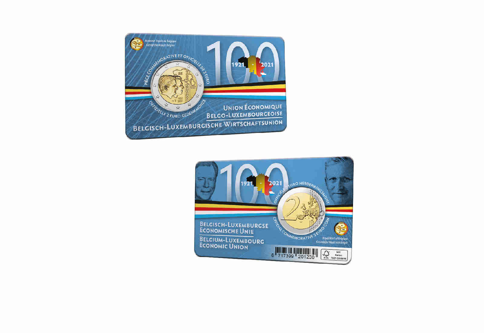 2 Euro 2021 Belgien 100 Jahre Wirtschaftsunion mit Luxemburg st in Coincard