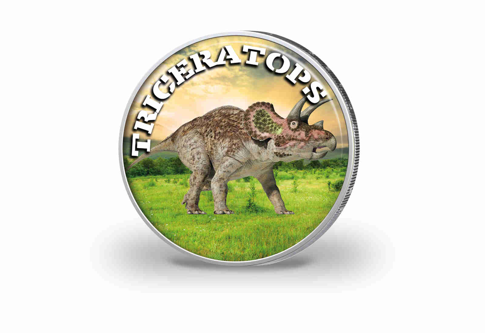 2 Euro mit Farbmotiv Dinosaurier Triceratops