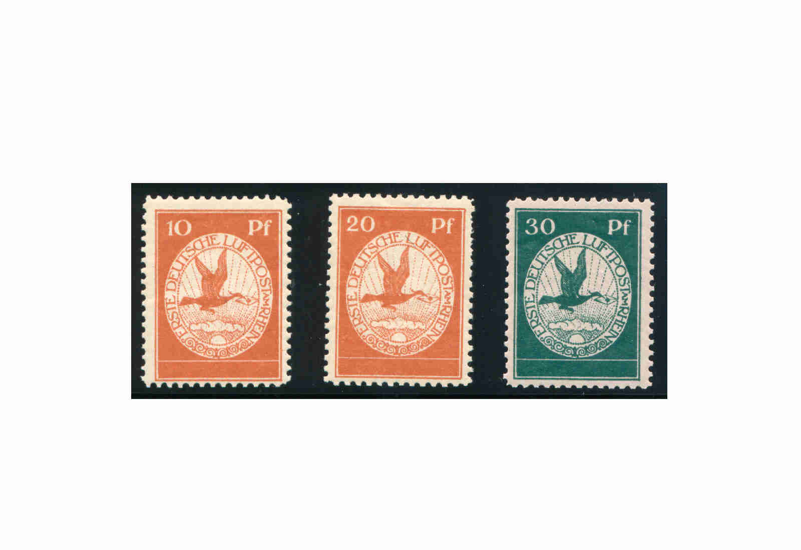 Briefmarken Deutsches Reich Flugpost 1912 Michel-Nr. I-III gestempelt
