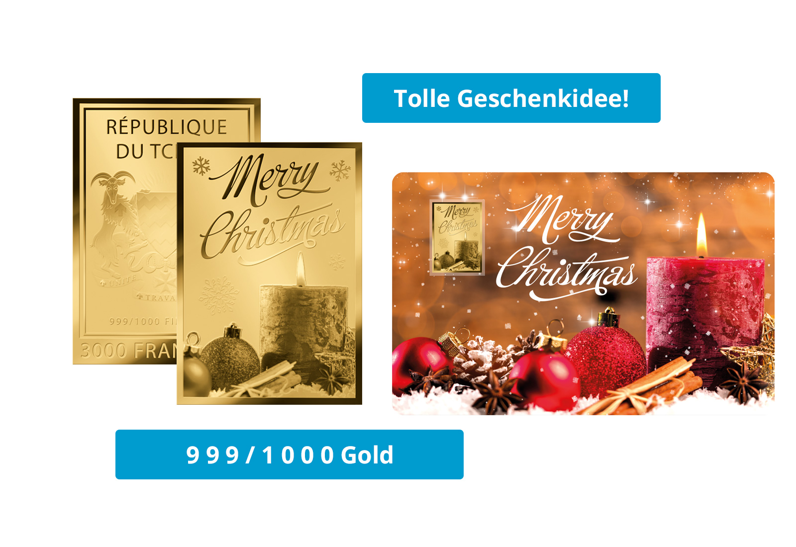 Goldmünze Motiv "Merry Christmas Candle" Coincard 999/1000 Gold Geschenk