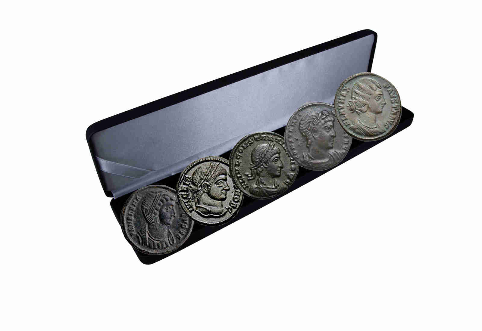 5er-Set Bronze-Folles der konstantinischen Dynastie im Etui mit Zertifikat