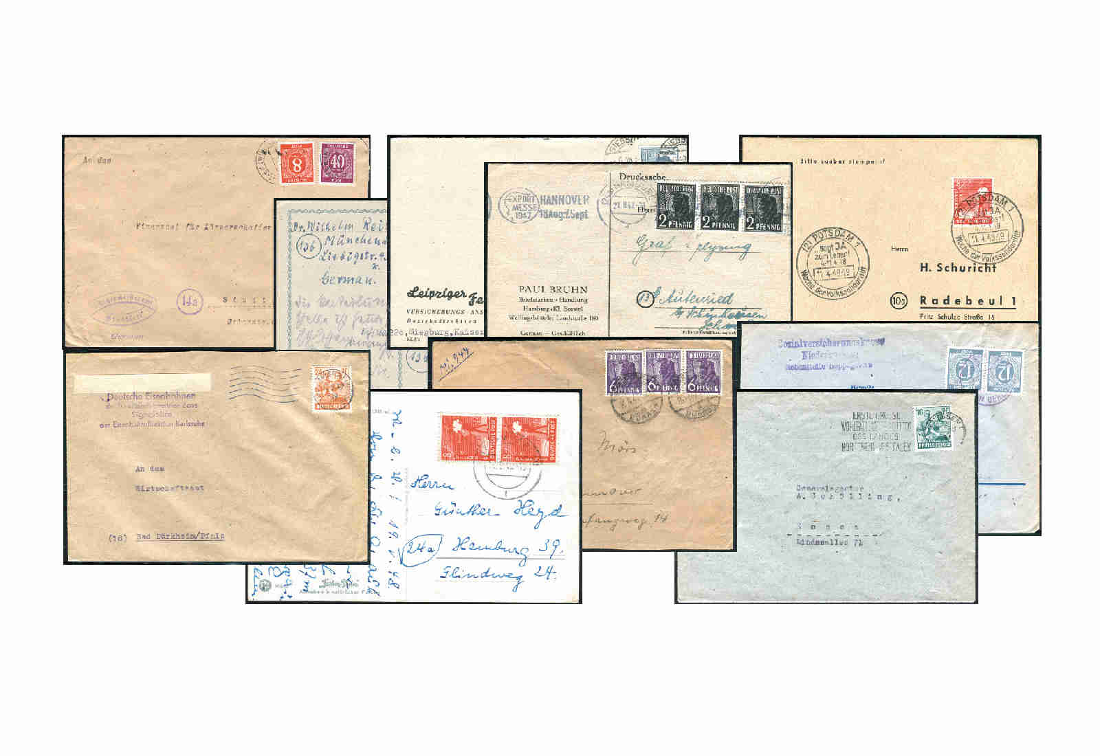 Alliierte Besetzung- Gemeinschaftsausgaben 1945/9 10 verschiedene Karten /Briefe