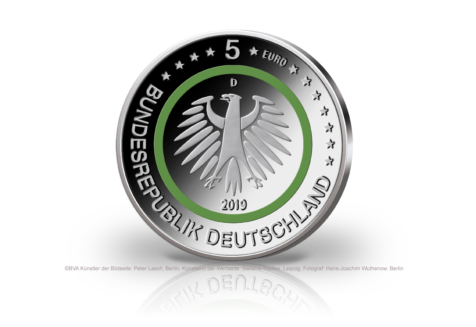 5 Euro 2019 Deutschland Gemässigte Zone mit Polymerring PP Prägestätte D