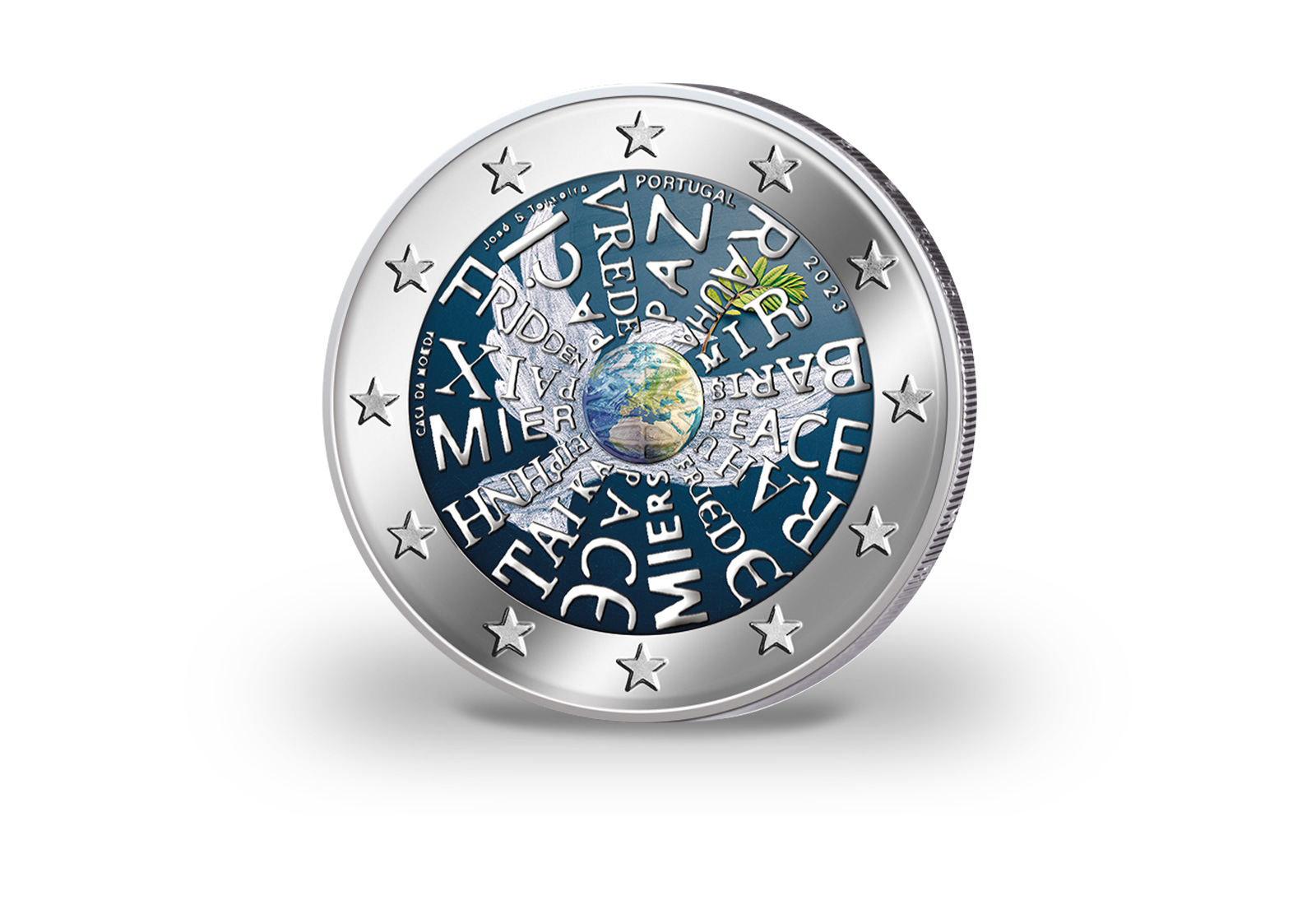 2 Euro 2023 Portugal Frieden zwischen den Nationen mit Farbmotiv
