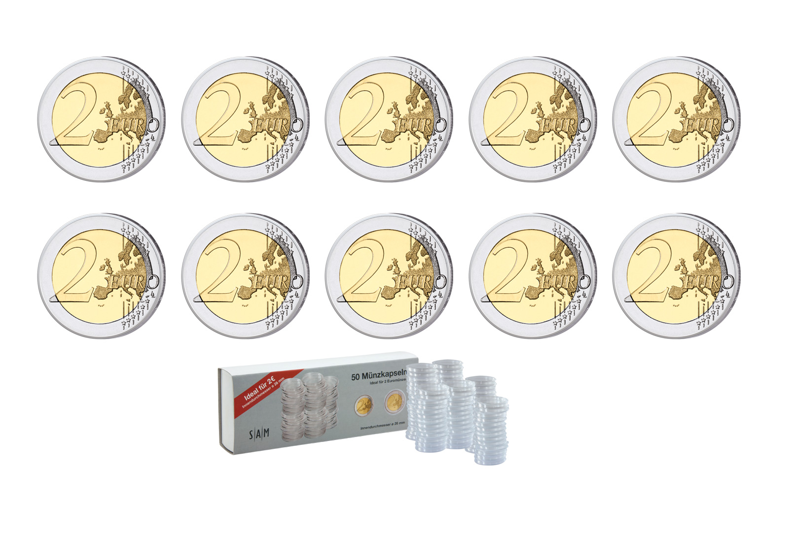 10er 2 Euro Sparset XXL mit Kapseln